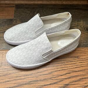 Michael Kors Keaton Logo Slip-On Sneakers White Monogram Canvas Women’s 8.5M